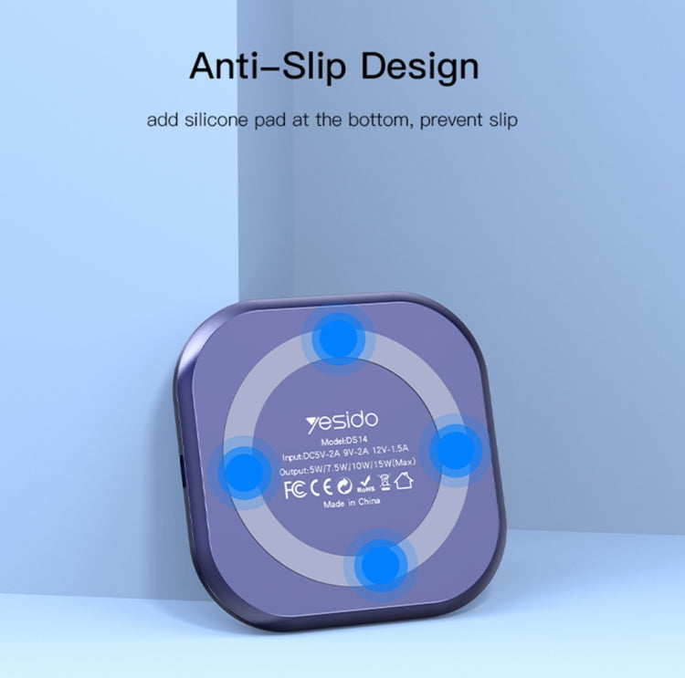 Yesido DS14 15W Desktop Qi Wireless Fast Charger(Black)