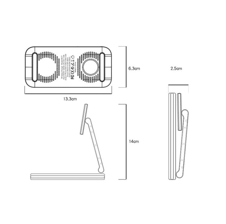 Yesido DS17 15W 3 in 1 Foldable Desktop Wireless Fast Charging Stand(Black)