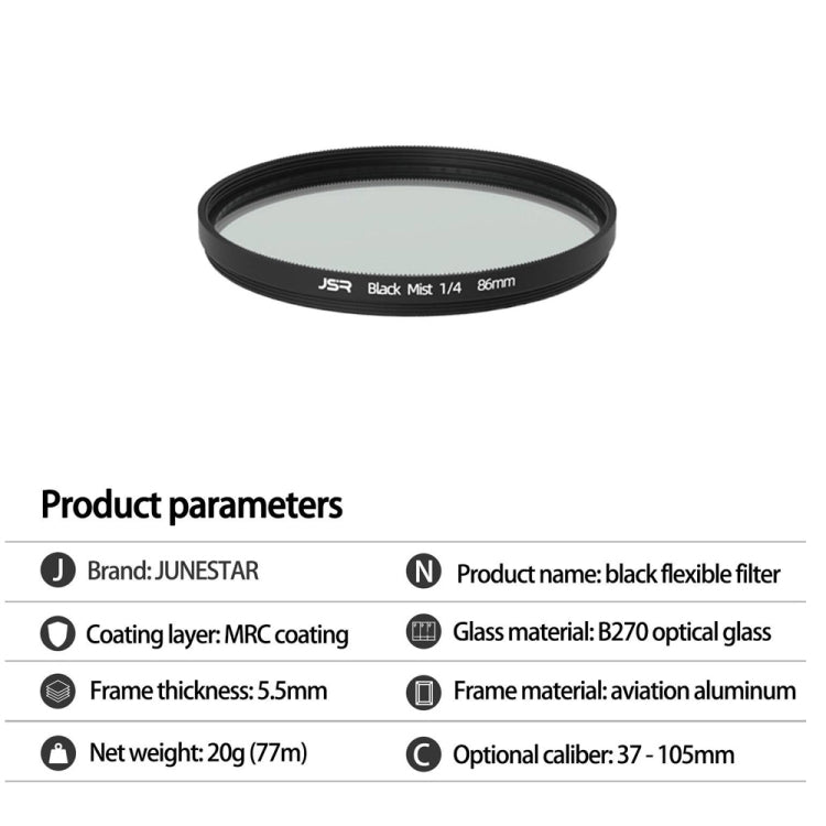 JSR Black Mist Filter Camera Lens Filter, Size:37mm