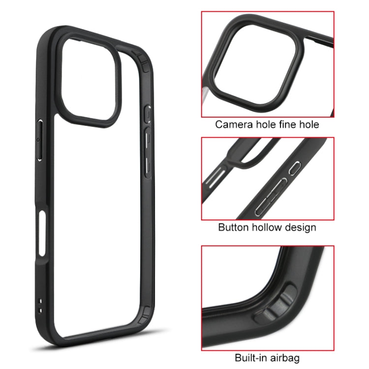 For iPhone 16 Pro Max Frosted TPU + Transparent PC Phone Case - Black