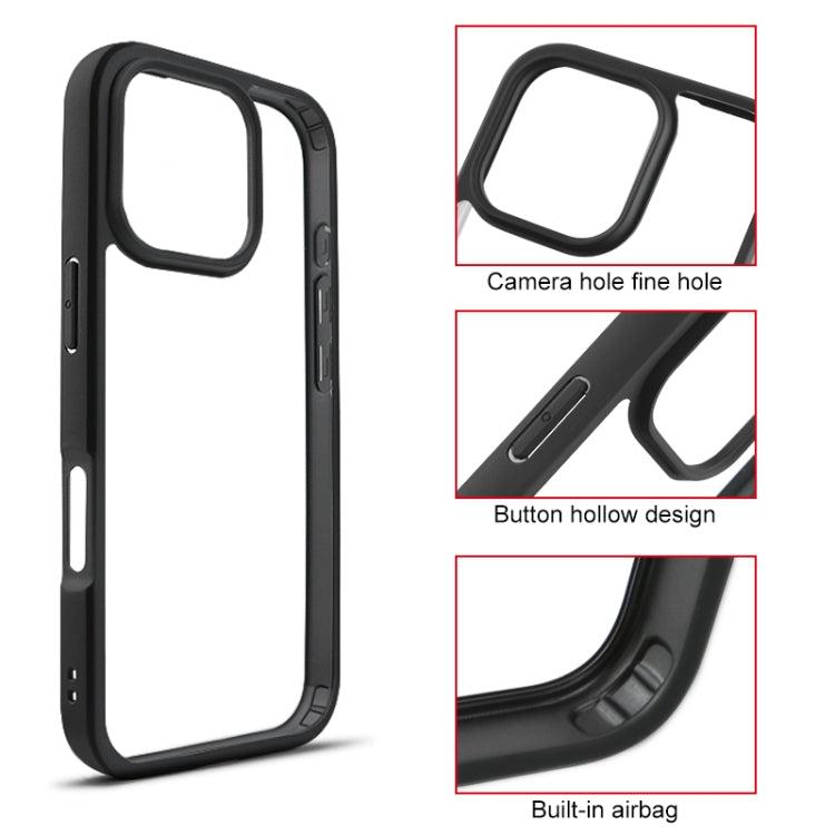 For iPhone 16 Pro Frosted TPU + Transparent PC Phone Case - Black