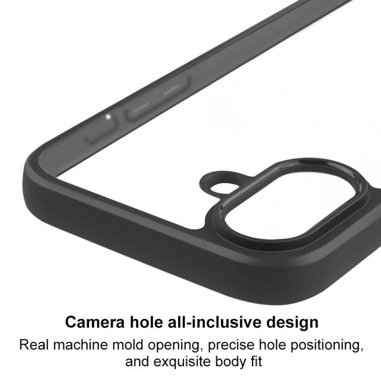 For iPhone 16 Plus Frosted TPU + Transparent PC Phone Case - Black