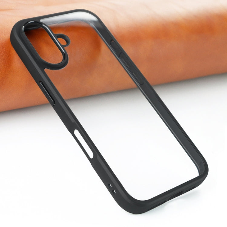 For iPhone 16 Plus Frosted TPU + Transparent PC Phone Case - Black