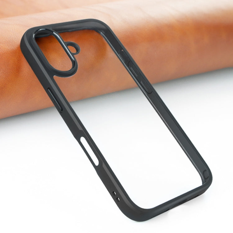 For iPhone 16 Frosted TPU + Transparent PC Phone Case - Black