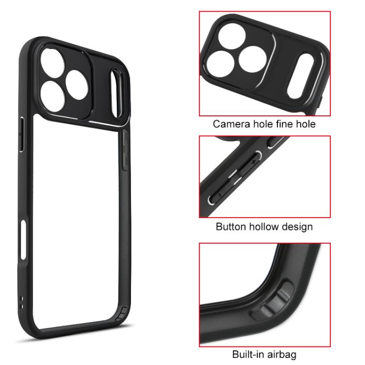 For iPhone 17 Pro Max Frosted TPU + Transparent PC Phone Case - Black
