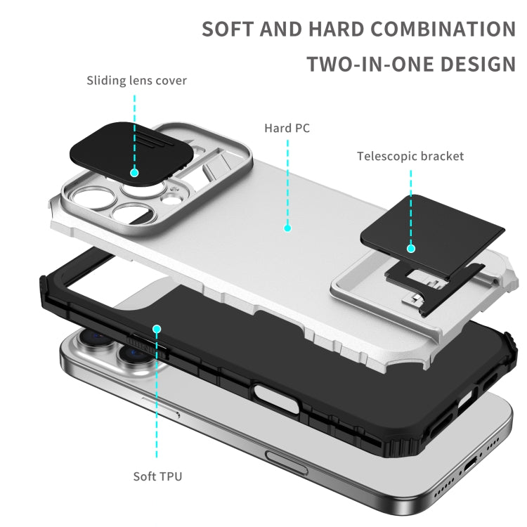 For iPhone 16 Pro Stereoscopic Holder Sliding Camshield Phone Case