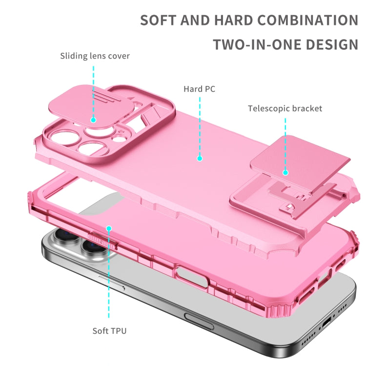 For iPhone 16 Pro Stereoscopic Holder Sliding Camshield Phone Case