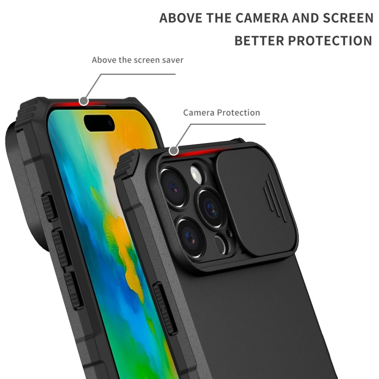 For iPhone 16 Pro Stereoscopic Holder Sliding Camshield Phone Case