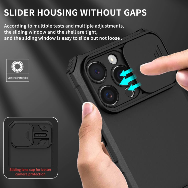 For iPhone 16 Pro Stereoscopic Holder Sliding Camshield Phone Case