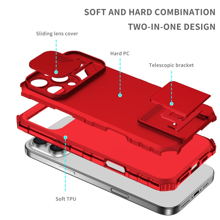 For iPhone 16 Pro Stereoscopic Holder Sliding Camshield Phone Case