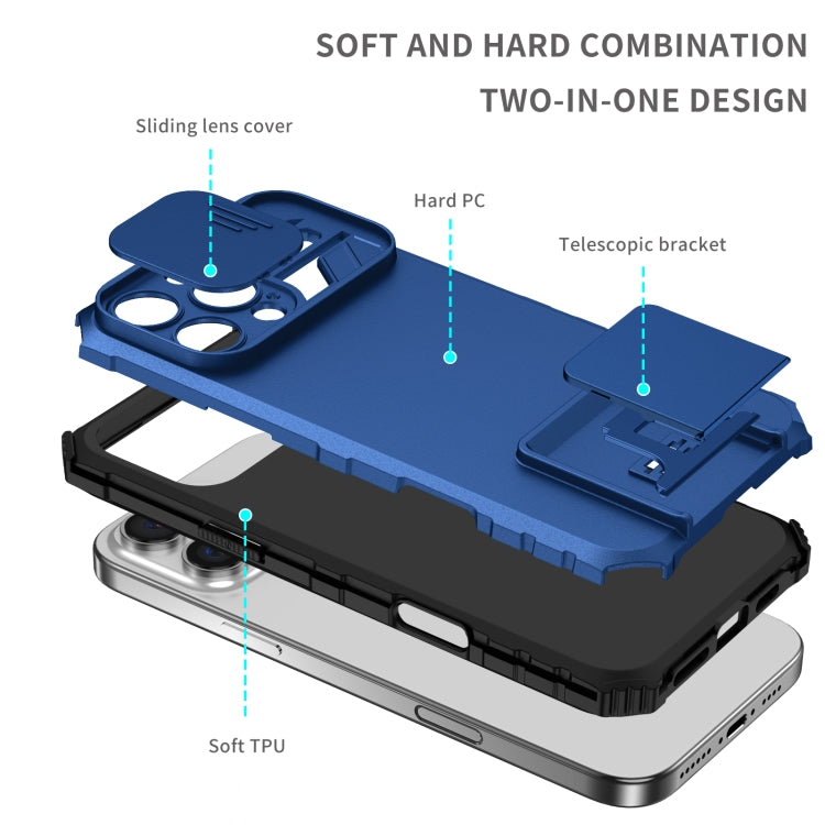 For iPhone 16 Pro Stereoscopic Holder Sliding Camshield Phone Case