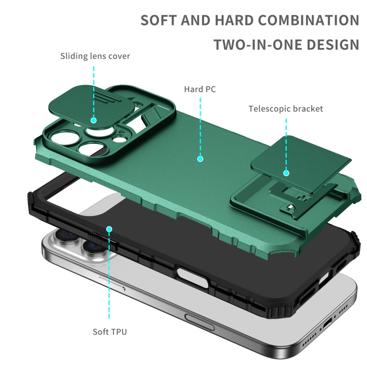 For iPhone 16 Pro Stereoscopic Holder Sliding Camshield Phone Case