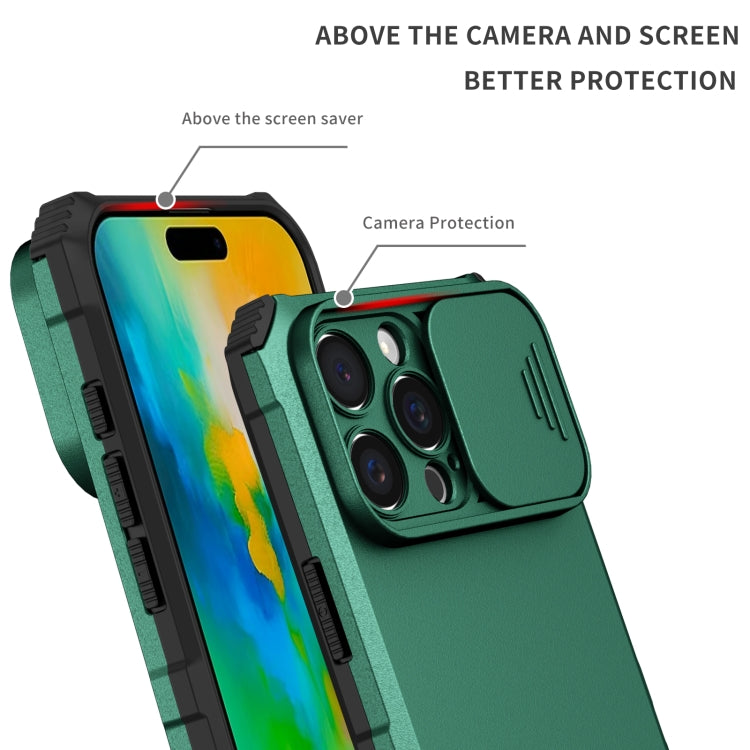 For iPhone 16 Pro Stereoscopic Holder Sliding Camshield Phone Case