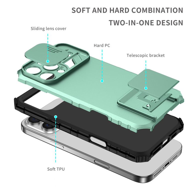 For iPhone 16 Pro Stereoscopic Holder Sliding Camshield Phone Case