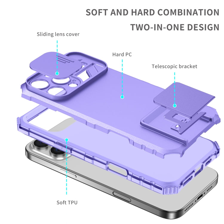 For iPhone 16 Pro Stereoscopic Holder Sliding Camshield Phone Case