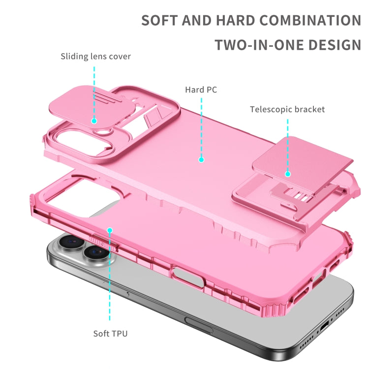 For iPhone 16 Plus Stereoscopic Holder Sliding Camshield Phone Case