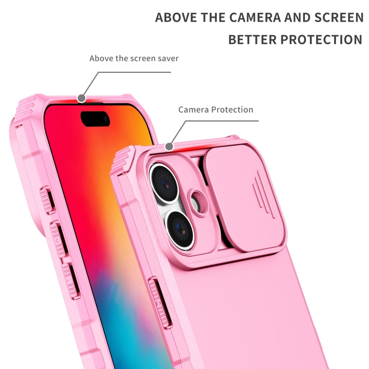 For iPhone 16 Plus Stereoscopic Holder Sliding Camshield Phone Case