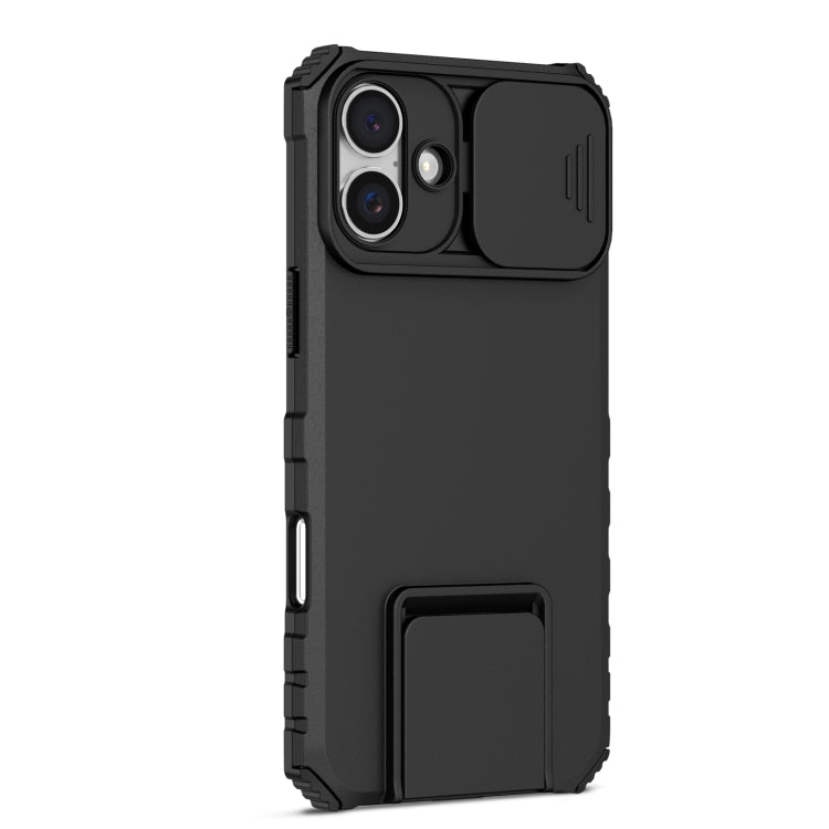For iPhone 16 Plus Stereoscopic Holder Sliding Camshield Phone Case