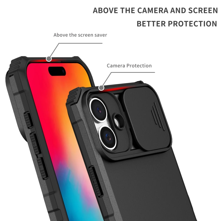 For iPhone 16 Plus Stereoscopic Holder Sliding Camshield Phone Case