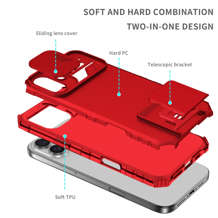 For iPhone 16 Plus Stereoscopic Holder Sliding Camshield Phone Case