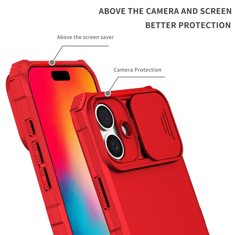 For iPhone 16 Plus Stereoscopic Holder Sliding Camshield Phone Case