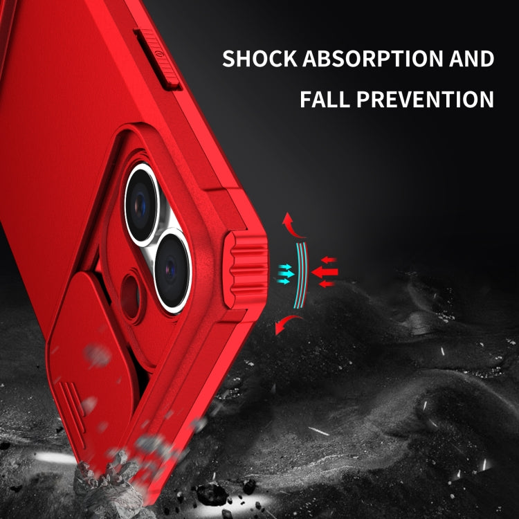 For iPhone 16 Plus Stereoscopic Holder Sliding Camshield Phone Case