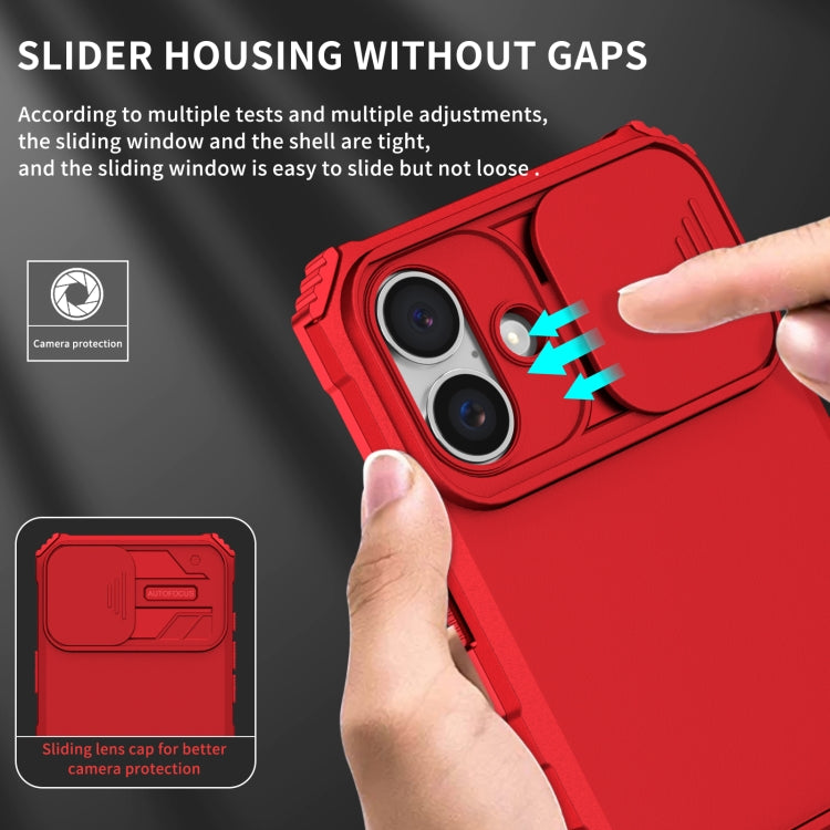 For iPhone 16 Plus Stereoscopic Holder Sliding Camshield Phone Case