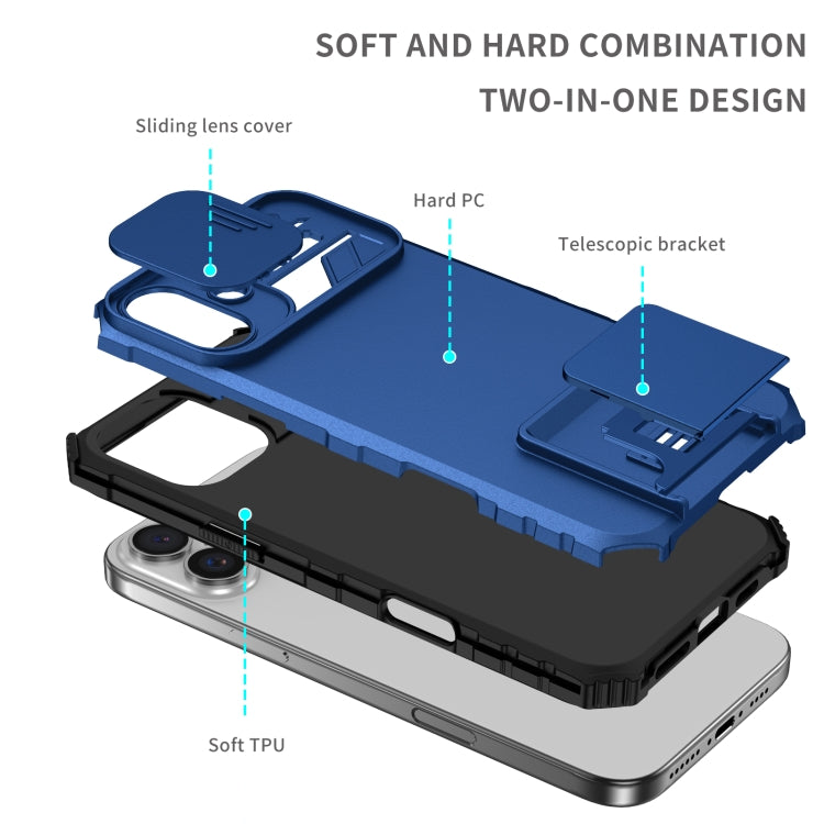 For iPhone 16 Plus Stereoscopic Holder Sliding Camshield Phone Case
