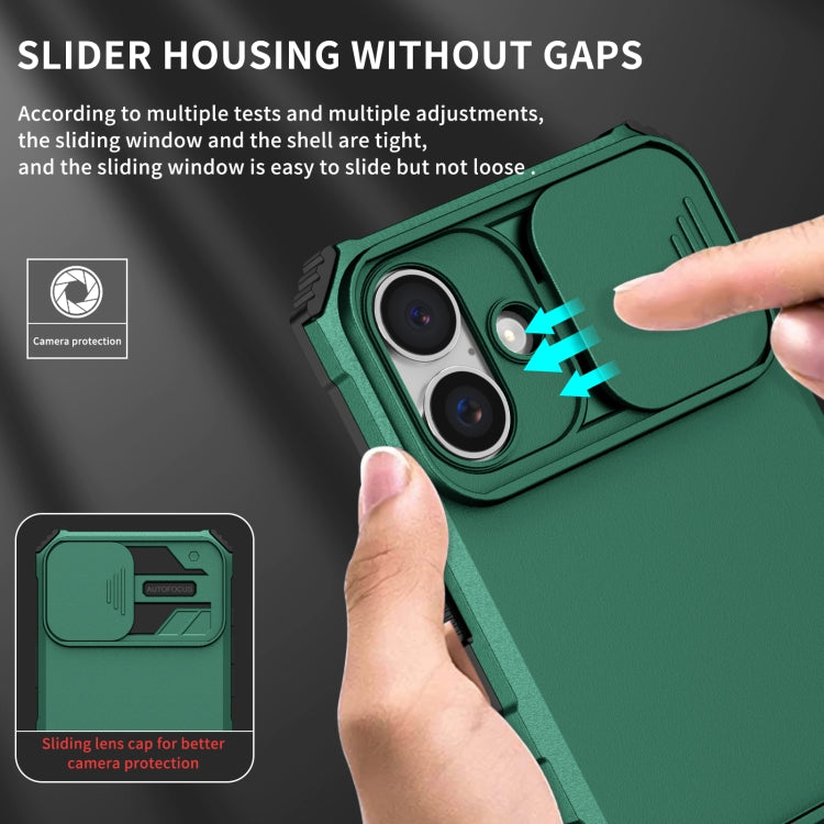 For iPhone 16 Plus Stereoscopic Holder Sliding Camshield Phone Case