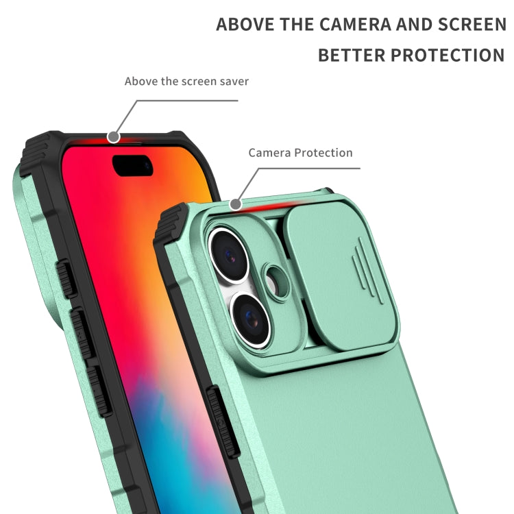 For iPhone 16 Plus Stereoscopic Holder Sliding Camshield Phone Case
