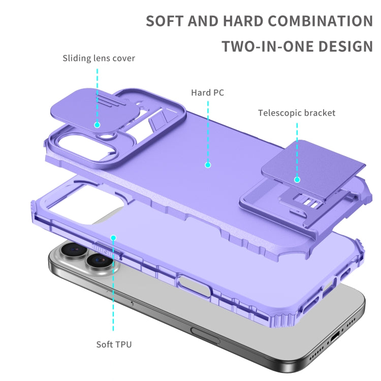 For iPhone 16 Plus Stereoscopic Holder Sliding Camshield Phone Case