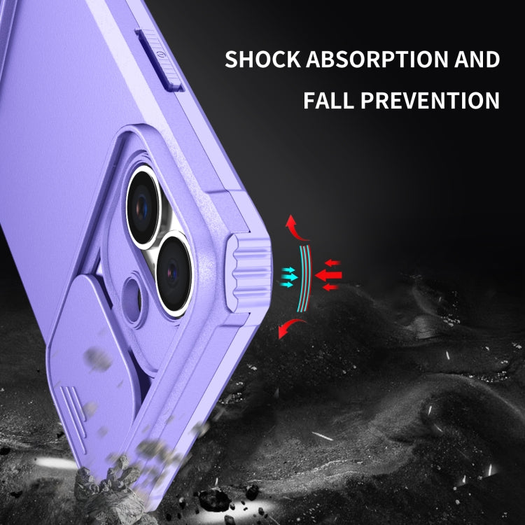For iPhone 16 Plus Stereoscopic Holder Sliding Camshield Phone Case