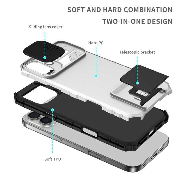For iPhone 16 Stereoscopic Holder Sliding Camshield Phone Case
