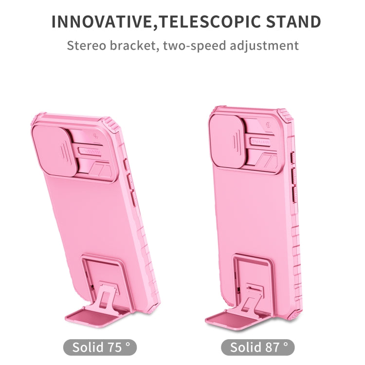 For iPhone 16 Stereoscopic Holder Sliding Camshield Phone Case
