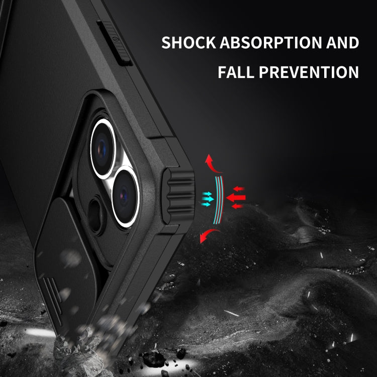 For iPhone 16 Stereoscopic Holder Sliding Camshield Phone Case
