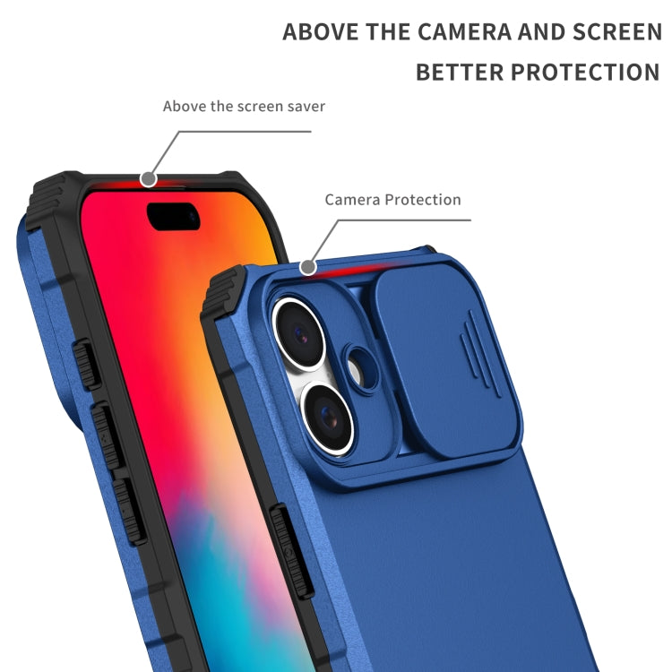 For iPhone 16 Stereoscopic Holder Sliding Camshield Phone Case