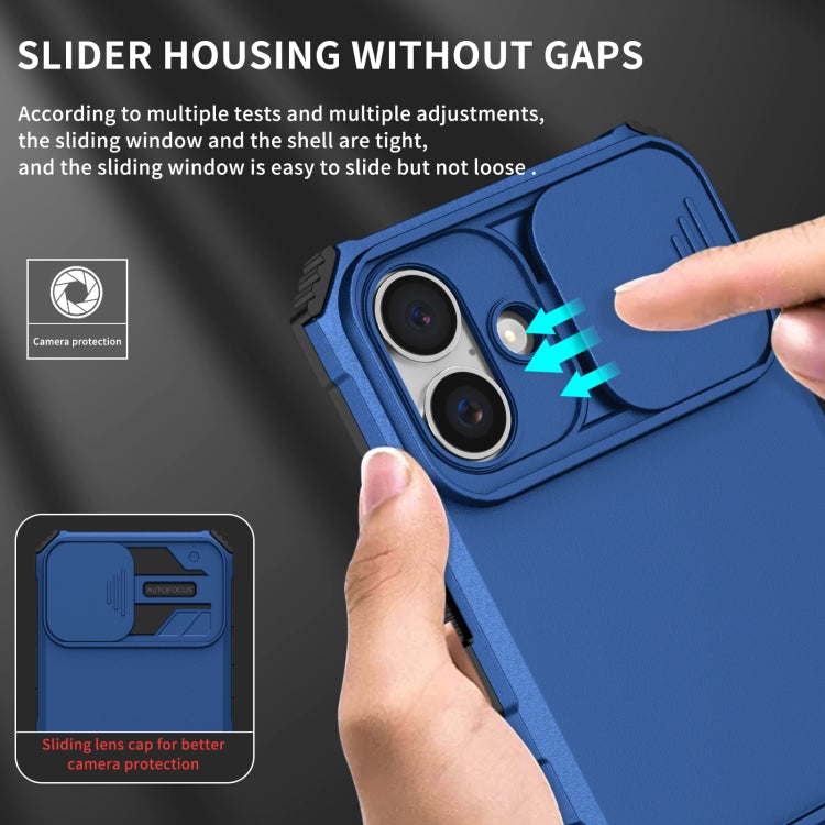 For iPhone 16 Stereoscopic Holder Sliding Camshield Phone Case