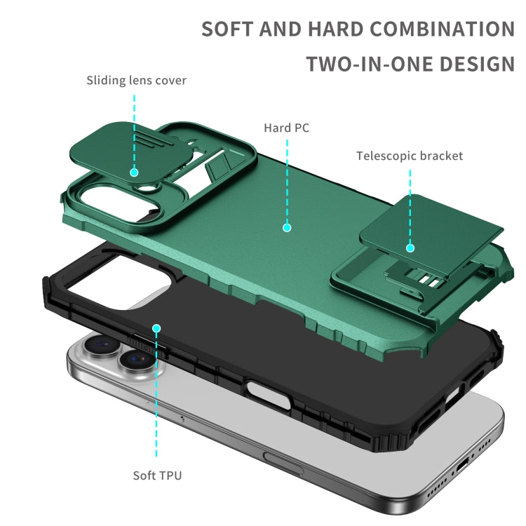 For iPhone 16 Stereoscopic Holder Sliding Camshield Phone Case