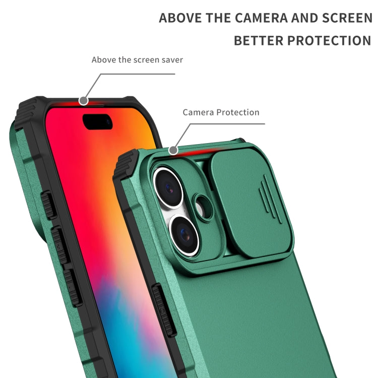 For iPhone 16 Stereoscopic Holder Sliding Camshield Phone Case