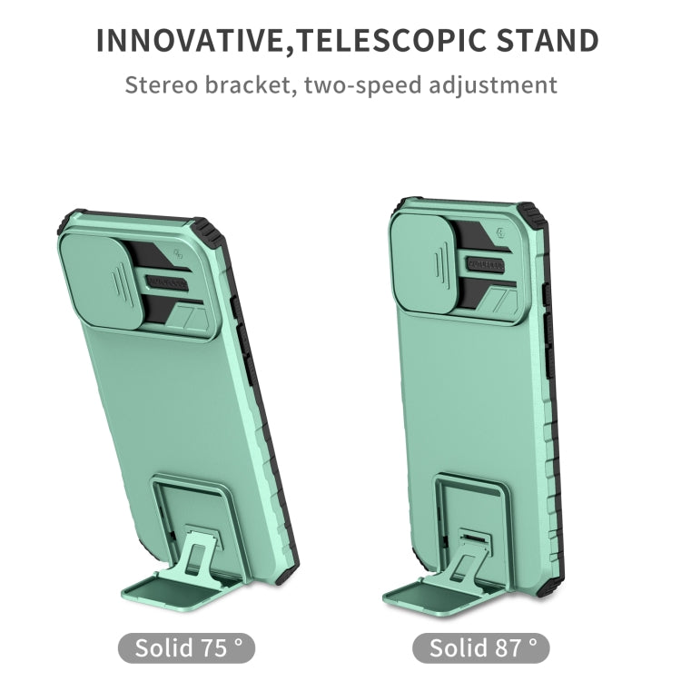 For iPhone 16 Stereoscopic Holder Sliding Camshield Phone Case
