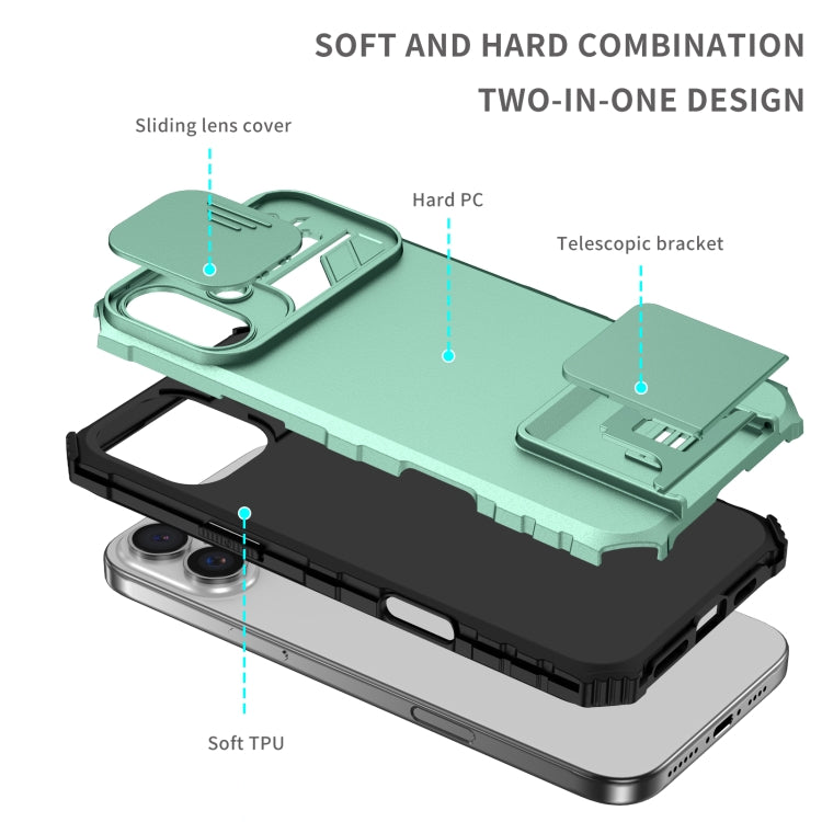 For iPhone 16 Stereoscopic Holder Sliding Camshield Phone Case