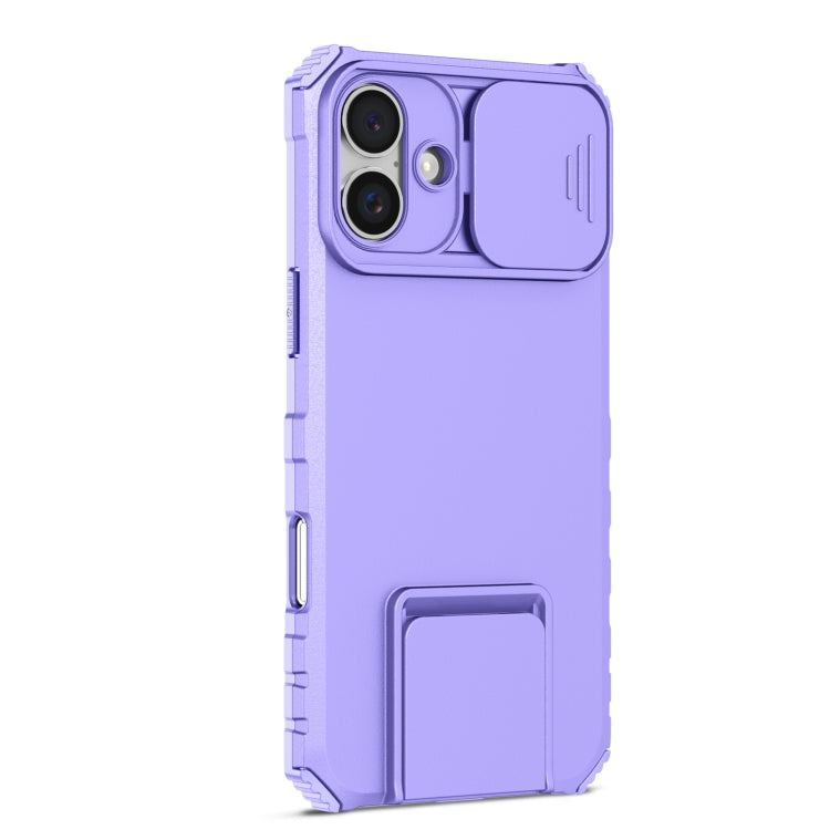 For iPhone 16 Stereoscopic Holder Sliding Camshield Phone Case