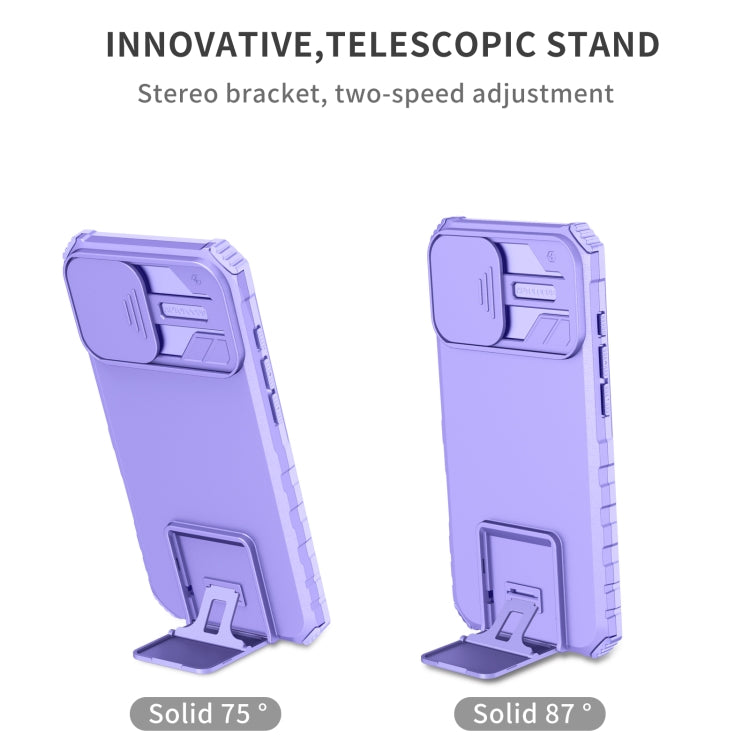 For iPhone 16 Stereoscopic Holder Sliding Camshield Phone Case