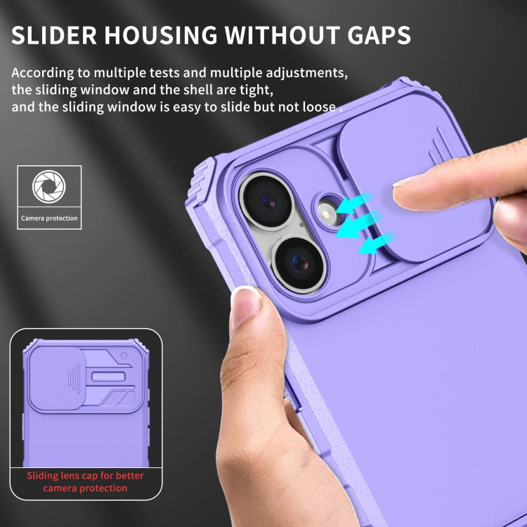 For iPhone 16 Stereoscopic Holder Sliding Camshield Phone Case