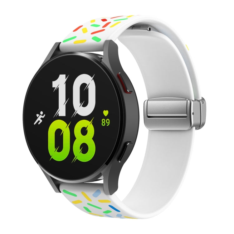 For Samsung Galaxy Watch 6 / 6 Classic Sports Rainbow Dots Magnetic Silver Buckle Silicone Watch Band