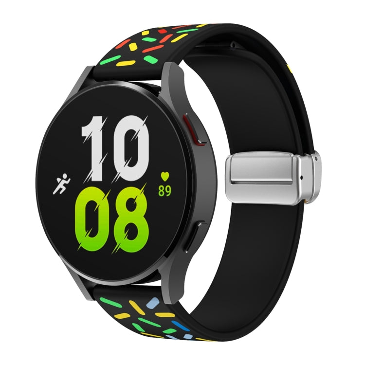 For Samsung Galaxy Watch 6 / 6 Classic Sports Rainbow Dots Magnetic Silver Buckle Silicone Watch Band