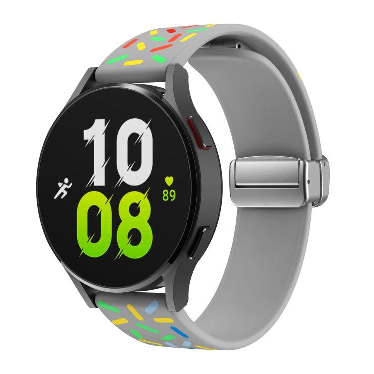 For Samsung Galaxy Watch 6 / 6 Classic Sports Rainbow Dots Magnetic Silver Buckle Silicone Watch Band