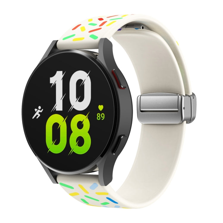 For Samsung Galaxy Watch 6 / 6 Classic Sports Rainbow Dots Magnetic Silver Buckle Silicone Watch Band