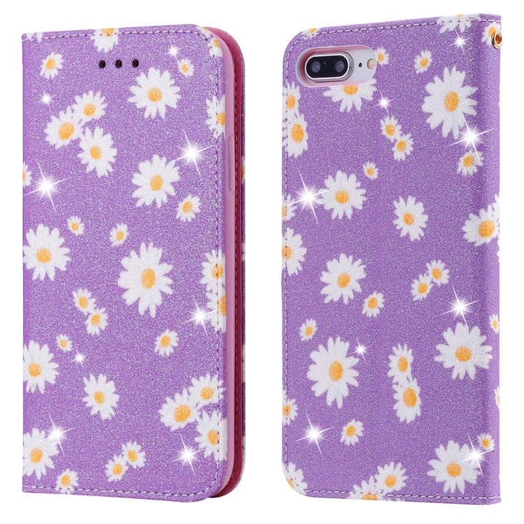 For iPhone 7 Plus / 8 Plus Glittering Daisy Magnetic Horizontal Flip Leather Case with Holder & Card Slots & Photo Frame