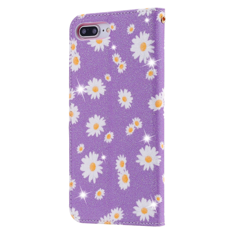 For iPhone 7 Plus / 8 Plus Glittering Daisy Magnetic Horizontal Flip Leather Case with Holder & Card Slots & Photo Frame